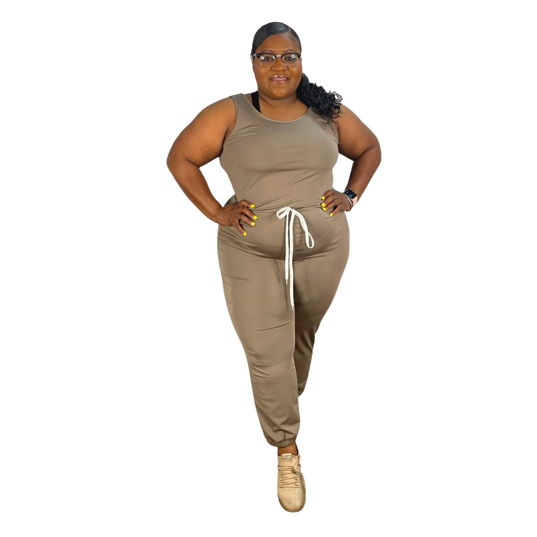 Elasticized Waist Jogger Jumpsuit | Taupe