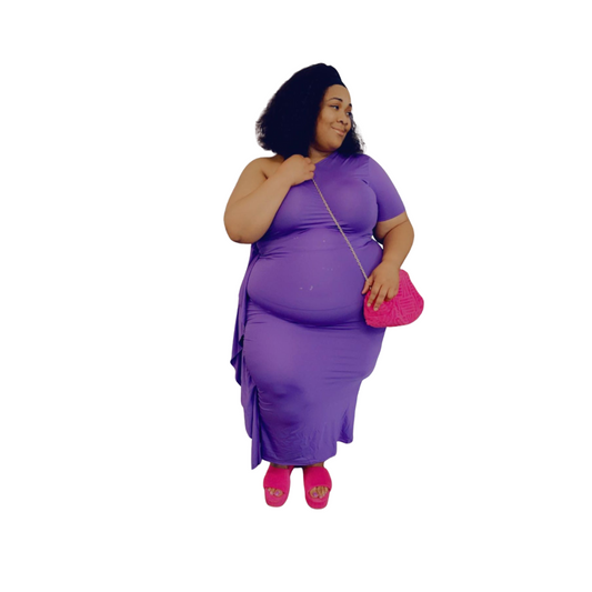 One Shoulder Ruffled Slim Midi Dress | Purple