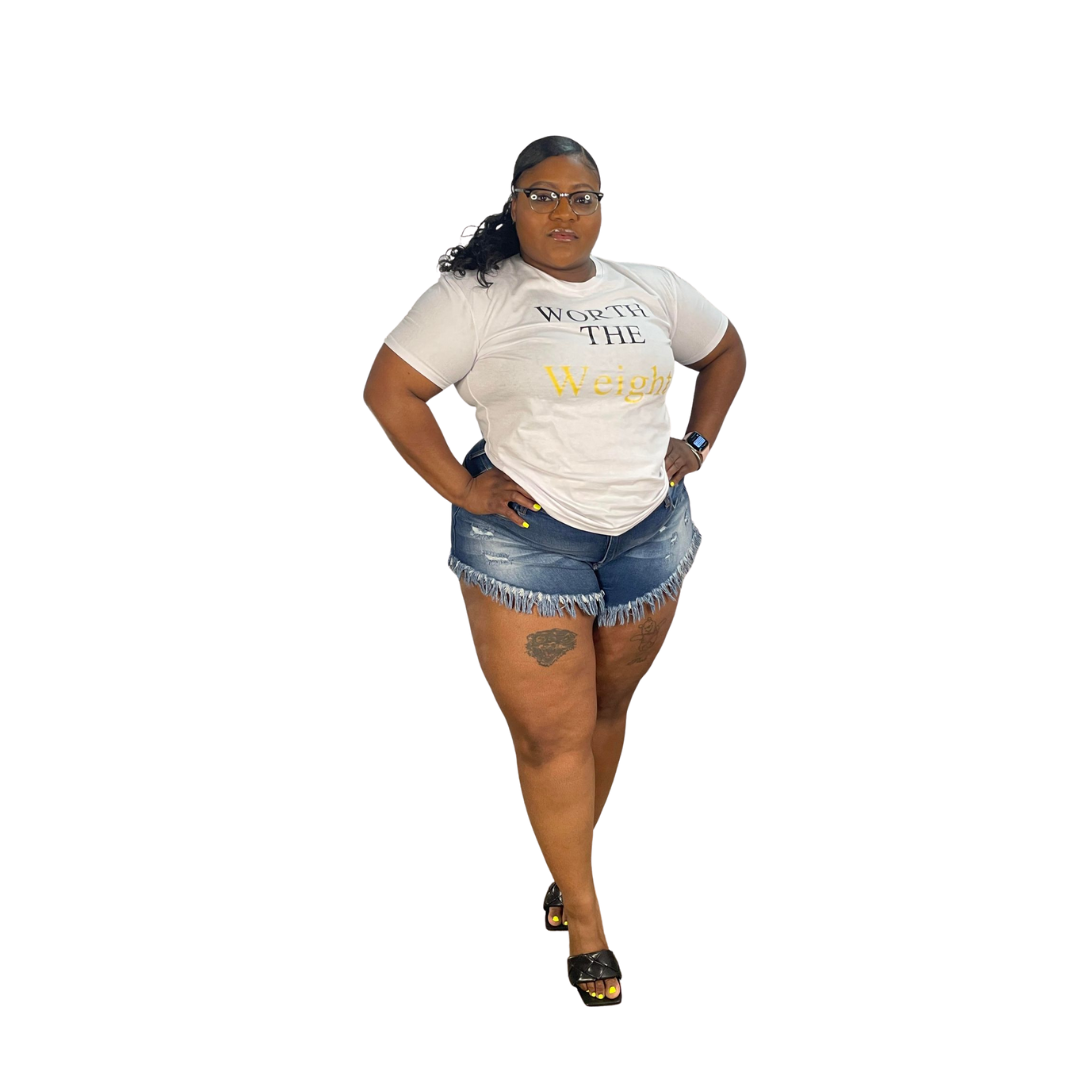 Denim shorts for curvy top figure