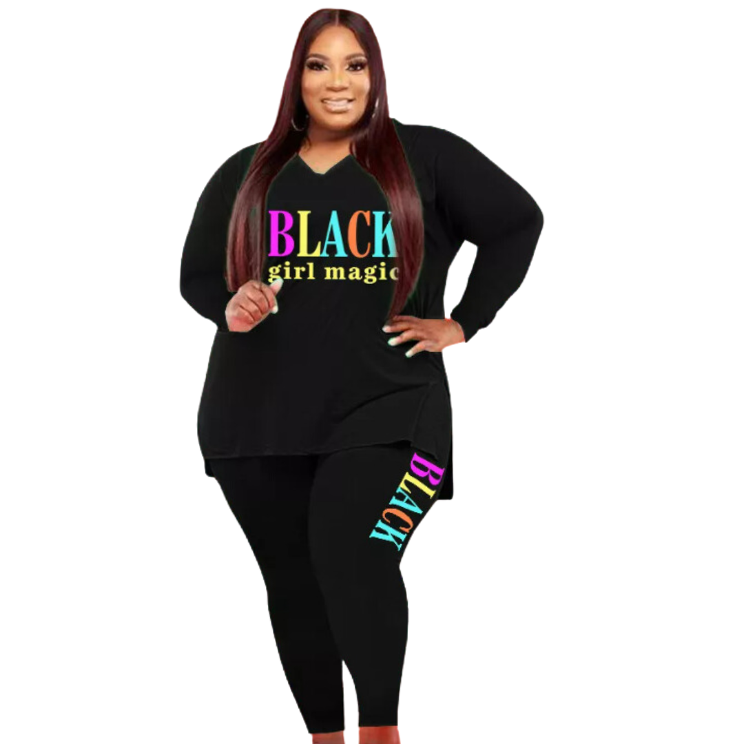 Black Girl Magic V-Neck Long Sleeve Legging Set | Black