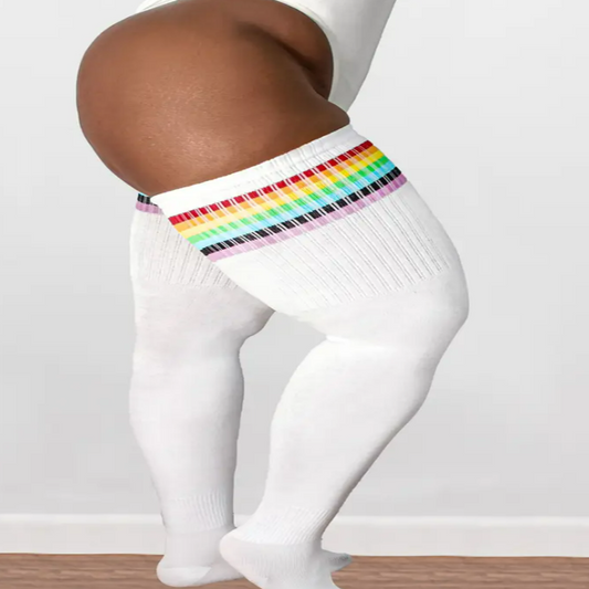 Thigh High Socks Plus Size | White Rainbow
