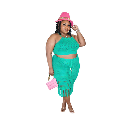 Emerald Paradise| Green Two Piece Knitted Plus Size Set
