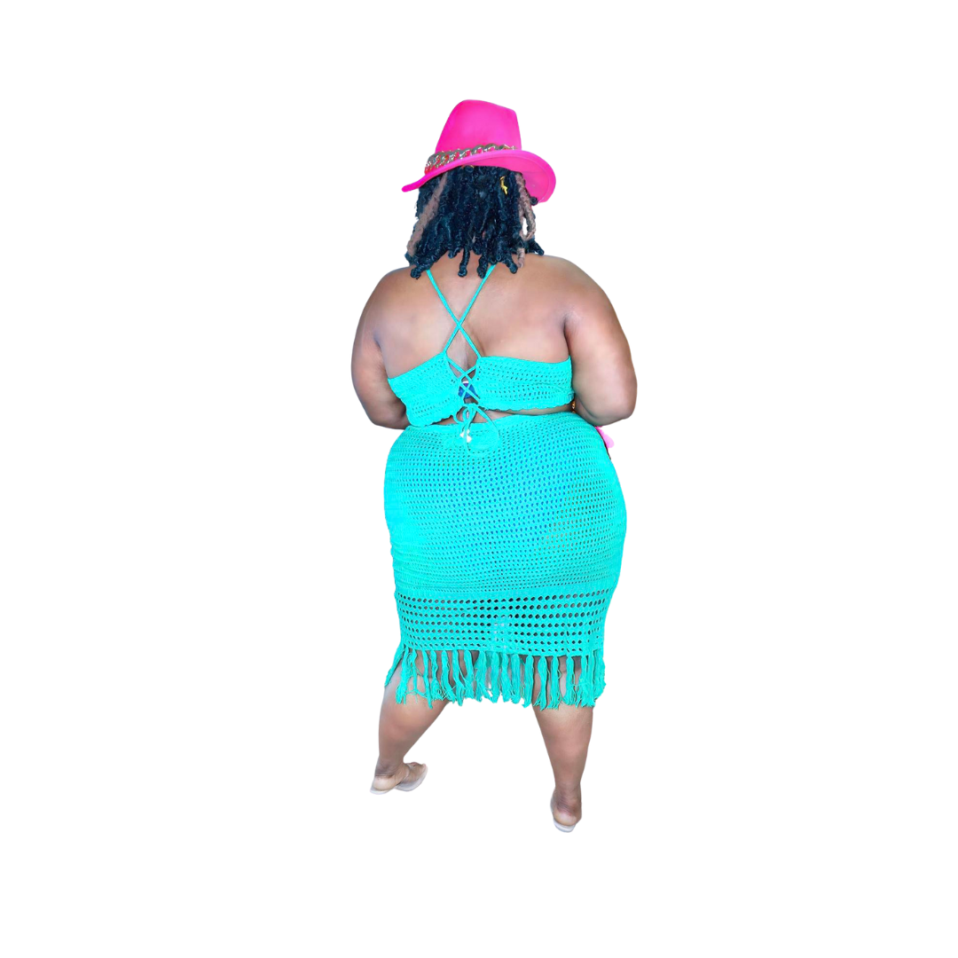 Emerald Paradise| Green Two Piece Knitted Plus Size Set