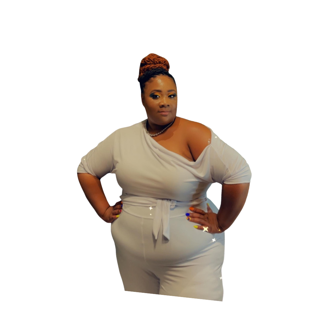 Solid Unbalanced Neck Jumpsuit Plus Size