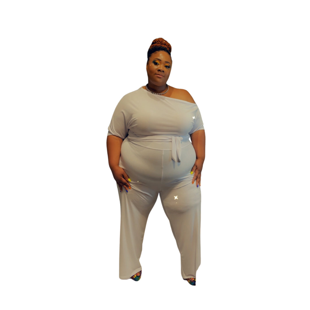 Solid Unbalanced Neck Jumpsuit Plus Size