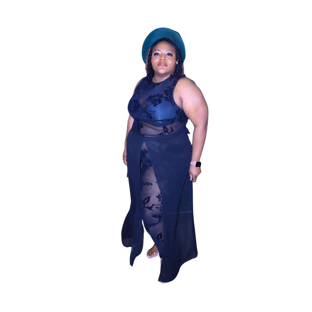 Plus Size Black Mesh Jumpsuit