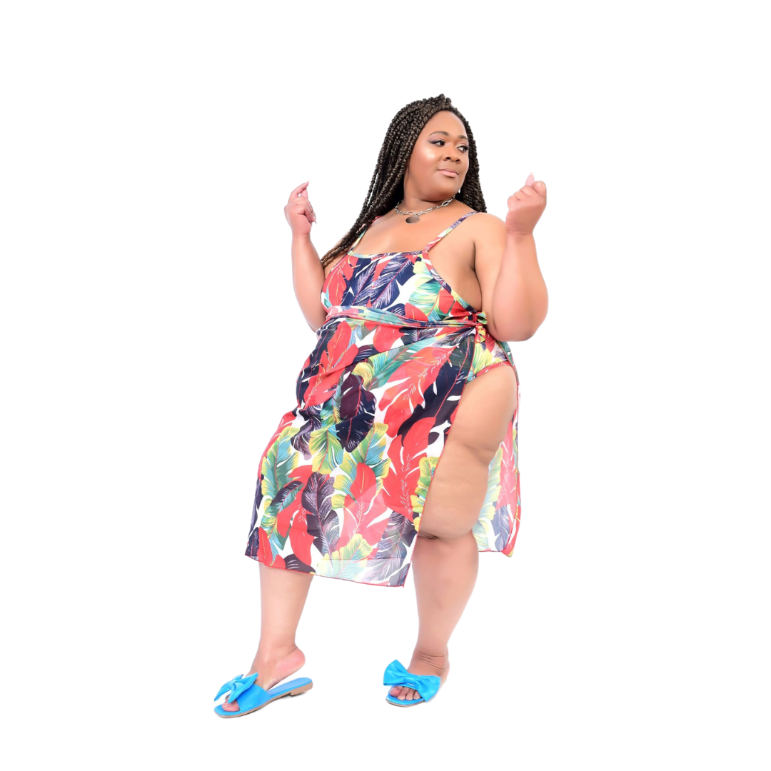 Plus Size Tropical Print One Piece Swimsuit