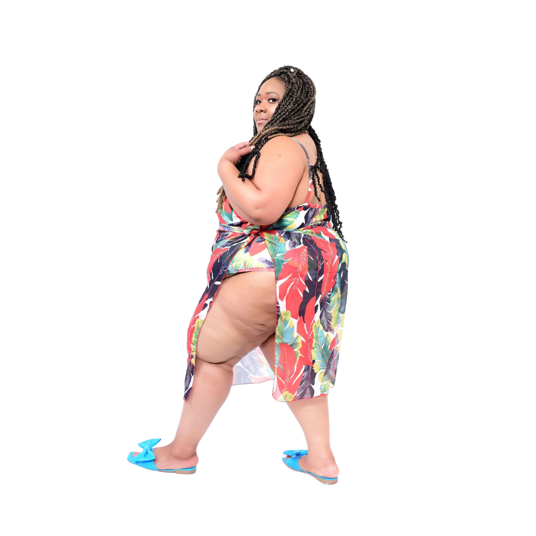 Plus Size Tropical Print One Piece Swimsuit